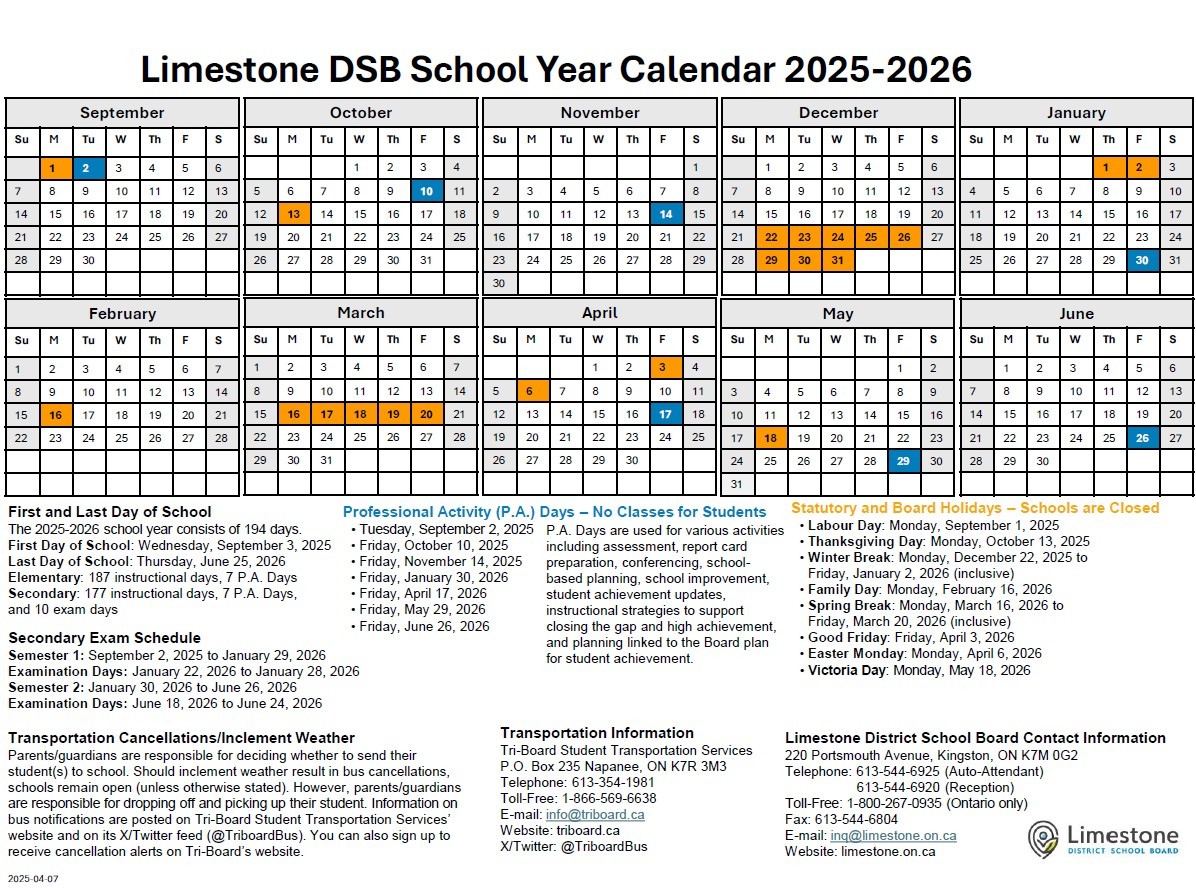 2025 2026 LDSB School Year Calendar