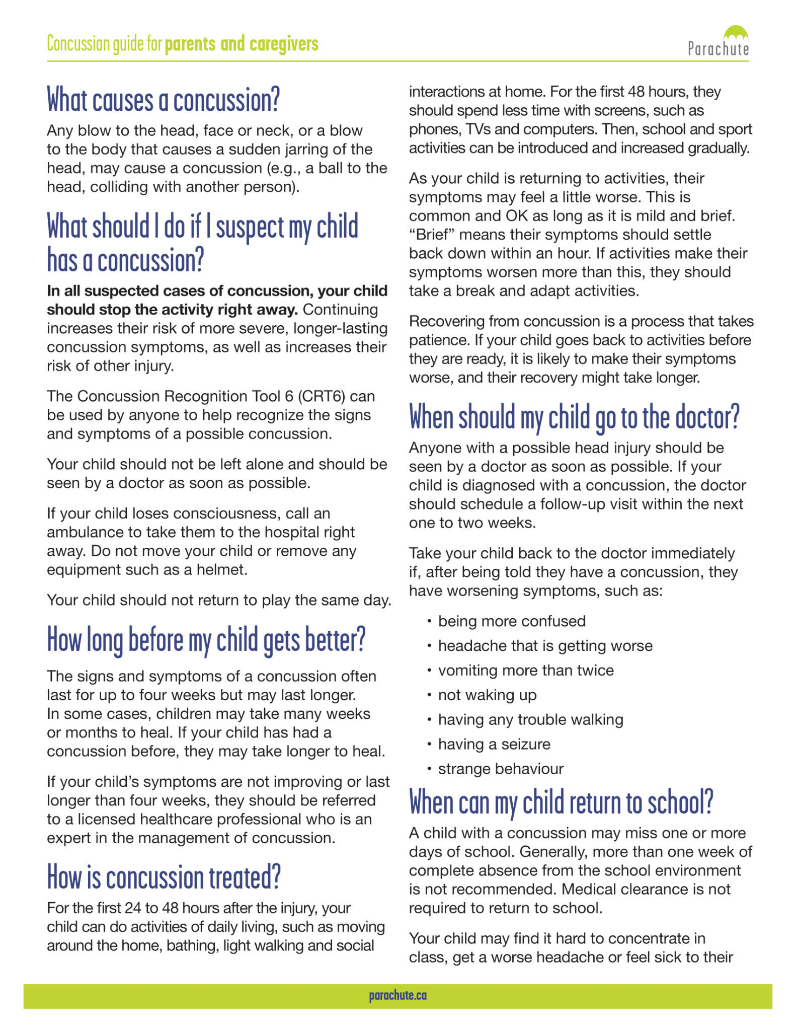 Concussion Guide for Parents and Caregivers 2