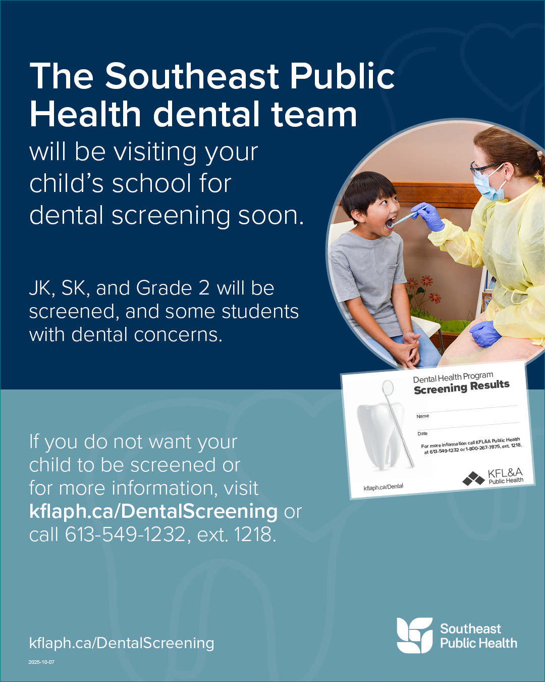 2025 10 07 Dental Screening Newsletter Insert JK SK Grade 2 edited